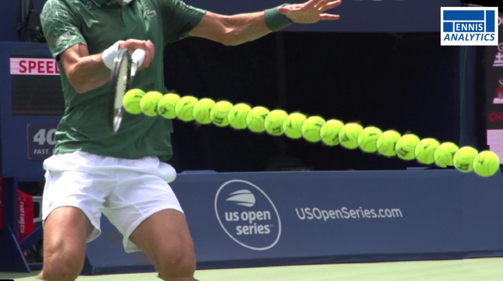 Novak Djokovic’s forehand contact.